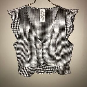 Black White Checkered Crop Top Blouse